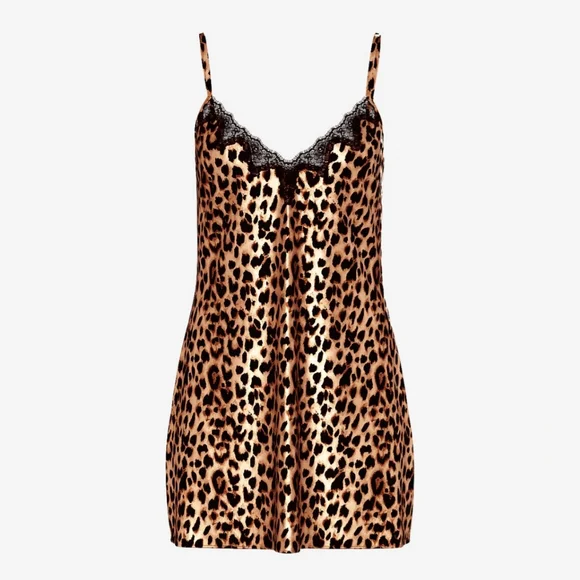 NWT Victoria's Secret Very Sexy Satin Rose Lace-Trim Mini Slip Dress Leopard Med - Picture 2 of 10